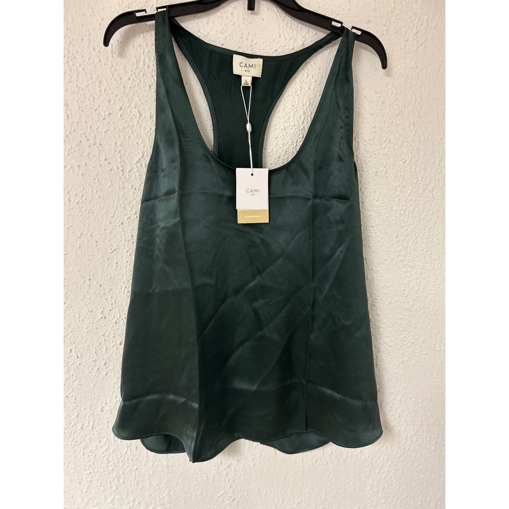 Cami NYC Jane Camisole Hunter Green 100% Silk Racerback Tank Top NEW